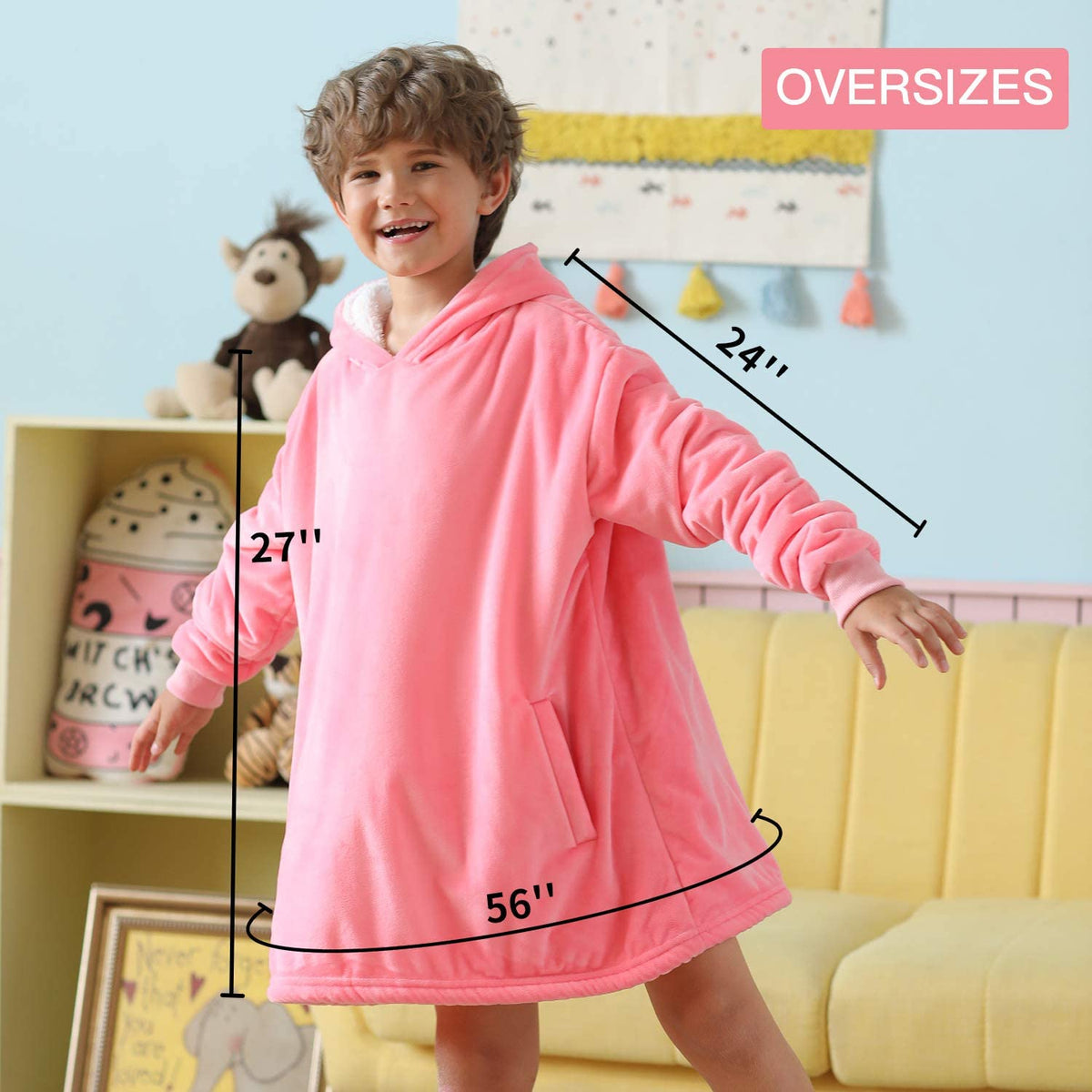 LetsFunny Oversized Hooded Blanket Sweatshirt, Super Soft Warm Comfortable Sherpa Wearable Blanket with Giant Pocket, for Adults Men Women Teenagers Kids, One Size Fits All