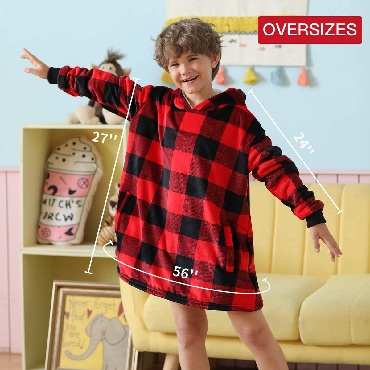 LetsFunny Oversized Hooded Blanket Sweatshirt, Super Soft Warm Comfortable Sherpa Wearable Blanket with Giant Pocket, for Adults Men Women Teenagers Kids, One Size Fits All