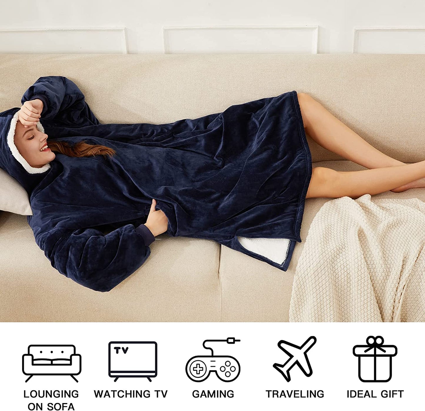 LetsFunny Oversized Blanket Sweatshirt, Plush Fleecehug Hoodie Wearable Blanket with Pocket, Super Warm Cozy Sweatshirt Hooded Blanket for Adult Women Men Teens, One Size Fits All