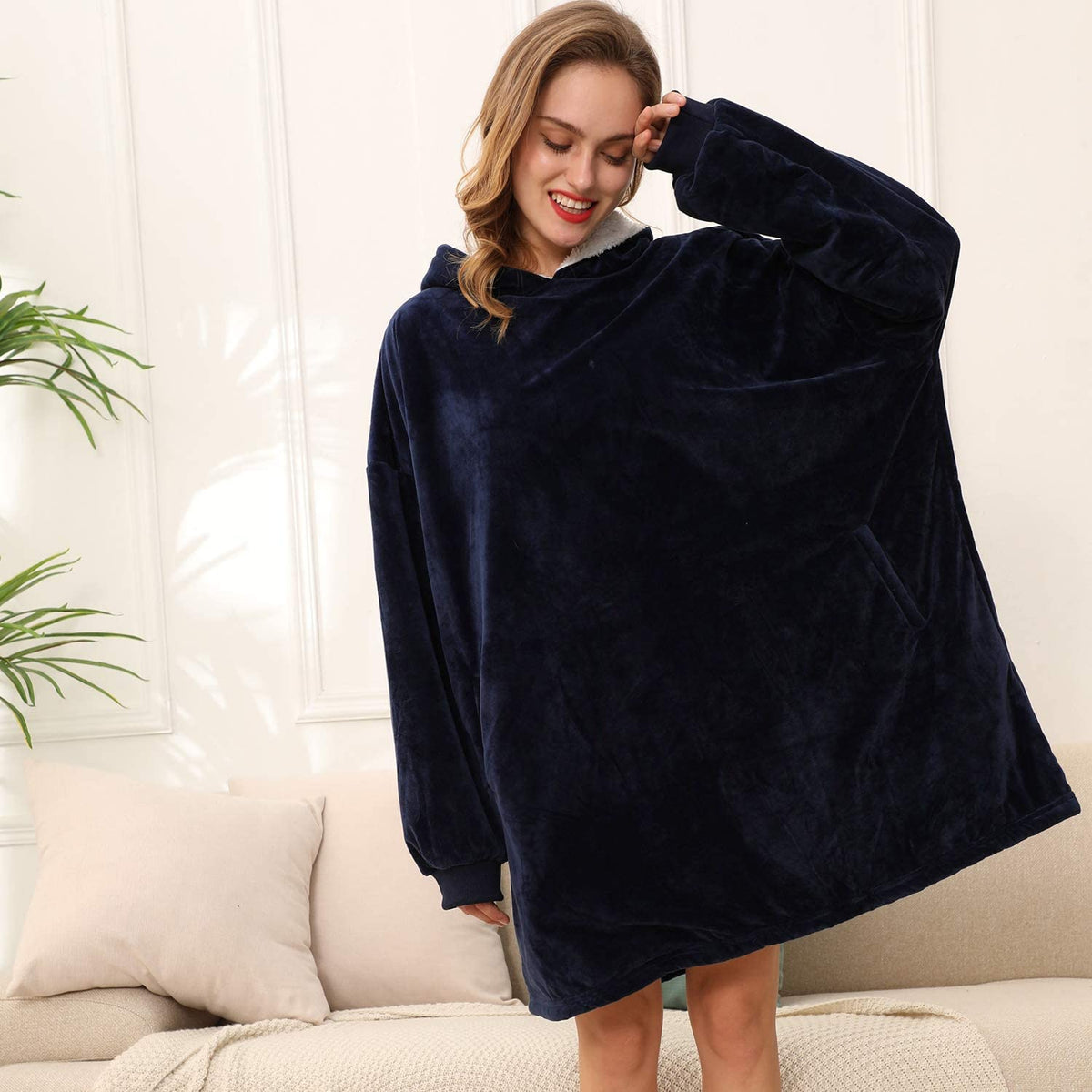 LetsFunny Oversized Hooded Blanket Sweatshirt, Super Soft Warm Comfortable Sherpa Wearable Blanket with Giant Pocket, for Adults Men Women Teenagers Kids, One Size Fits All