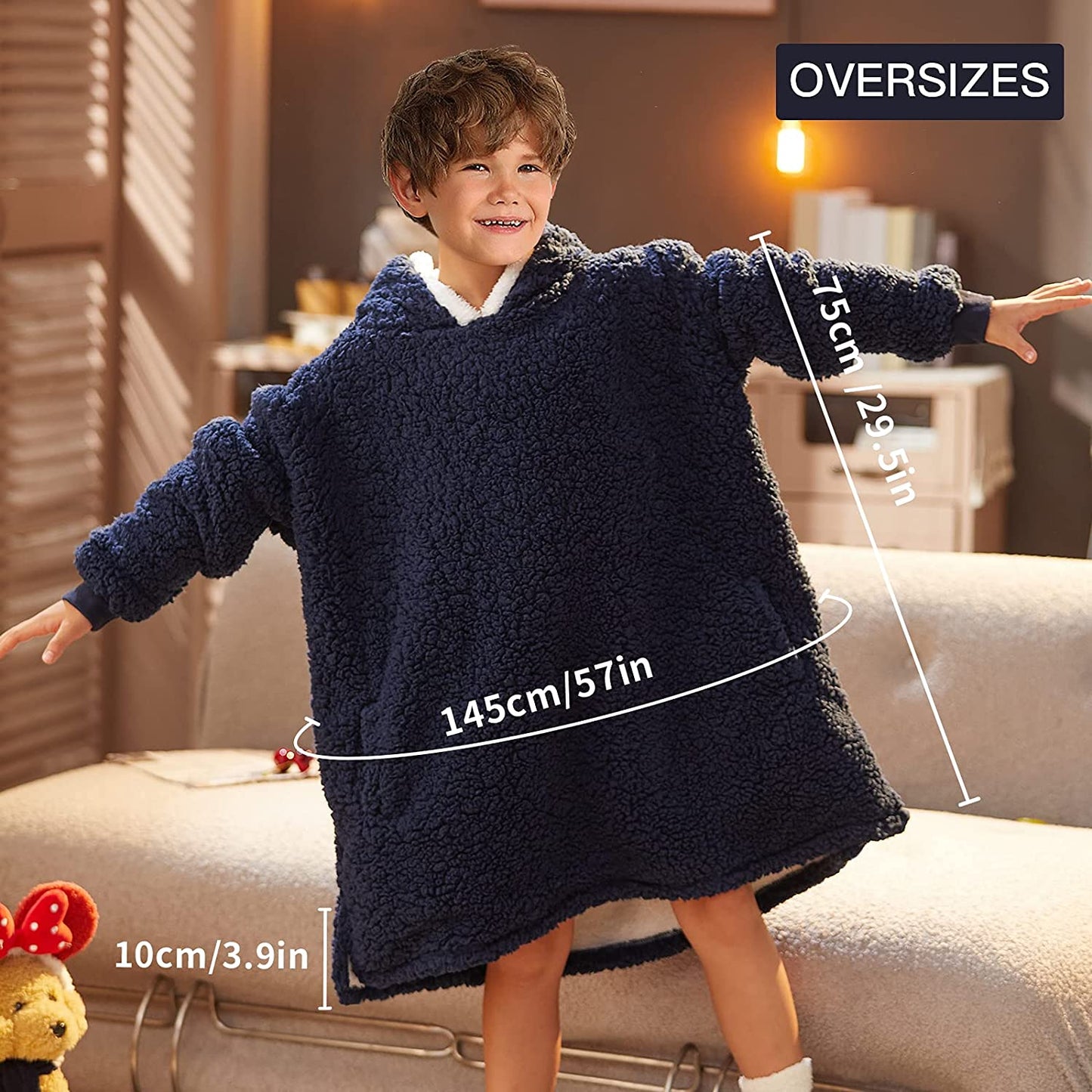 LetsFunny Oversized Blanket Sweatshirt, Plush Fleecehug Hoodie Wearable Blanket with Pocket, Super Warm Cozy Sweatshirt Hooded Blanket for Adult Women Men Teens, One Size Fits All