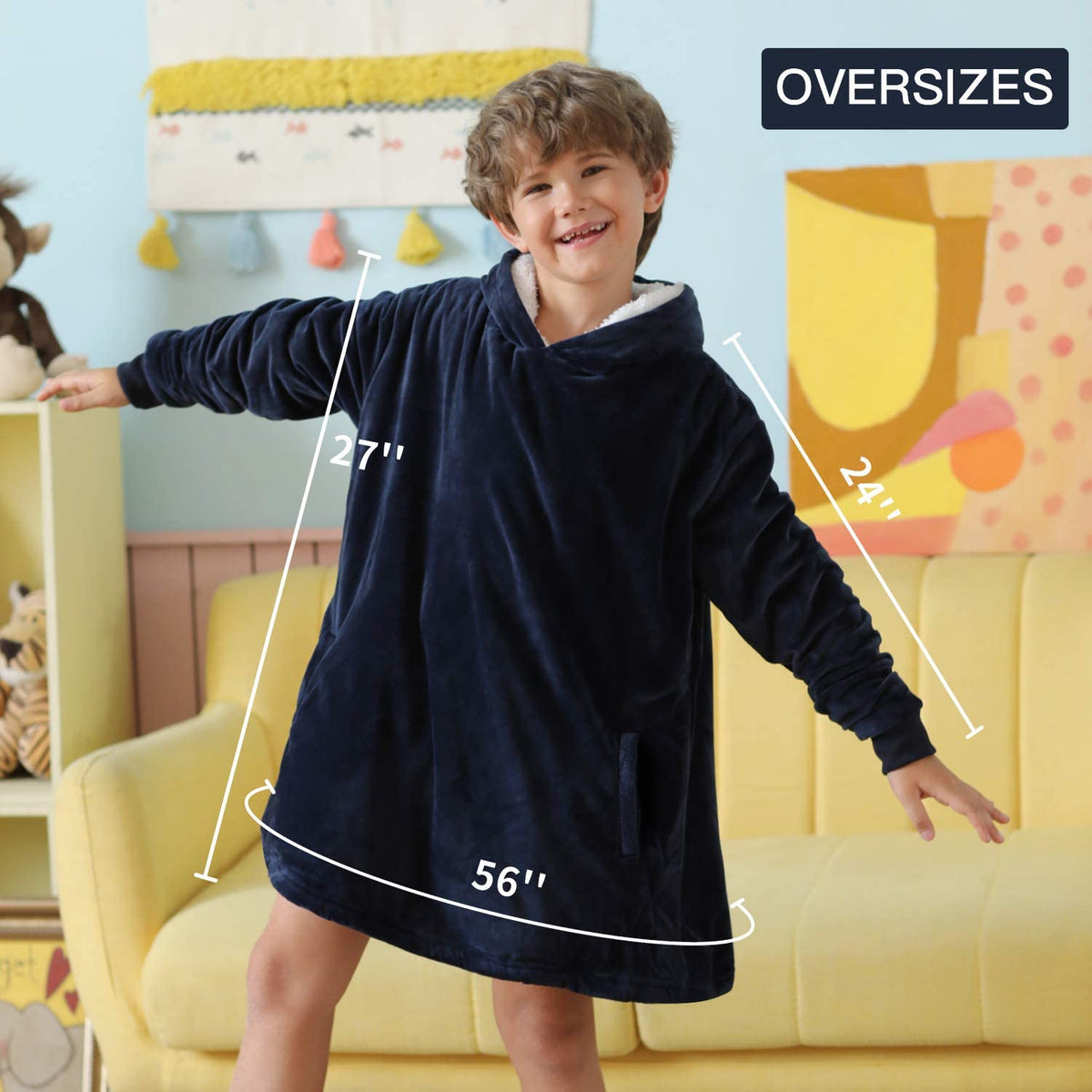 LetsFunny Oversized Hooded Blanket Sweatshirt, Super Soft Warm Comfortable Sherpa Wearable Blanket with Giant Pocket, for Adults Men Women Teenagers Kids, One Size Fits All