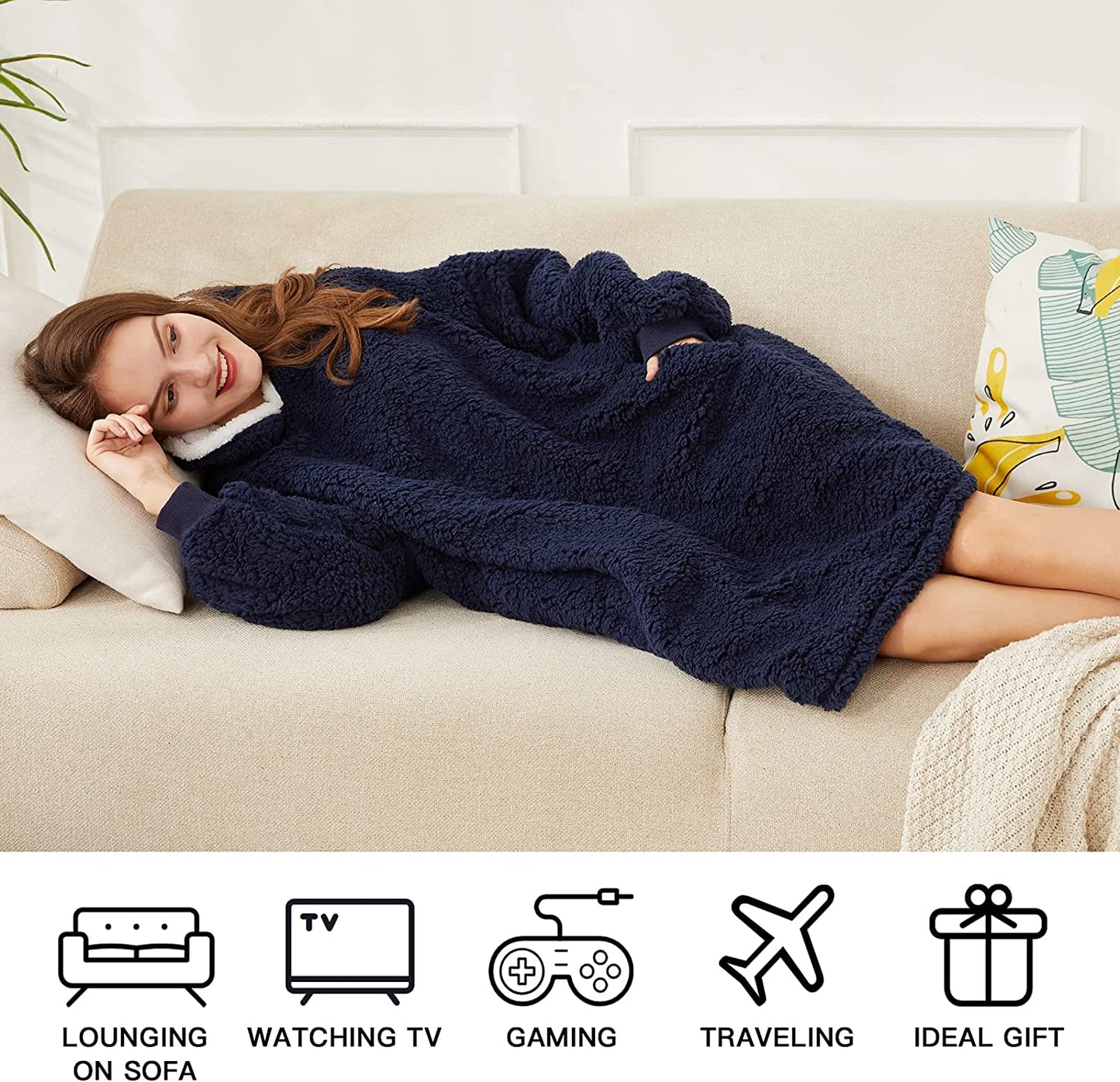 LetsFunny Oversized Blanket Sweatshirt, Plush Fleecehug Hoodie Wearable Blanket with Pocket, Super Warm Cozy Sweatshirt Hooded Blanket for Adult Women Men Teens, One Size Fits All