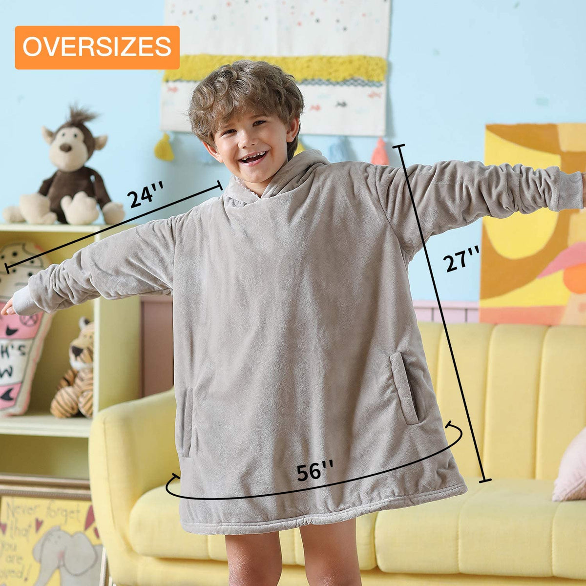 LetsFunny Oversized Hooded Blanket Sweatshirt, Super Soft Warm Comfortable Sherpa Wearable Blanket with Giant Pocket, for Adults Men Women Teenagers Kids, One Size Fits All