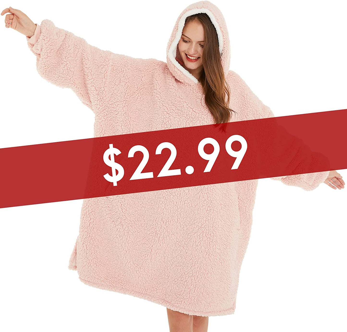 LetsFunny Oversized Blanket Sweatshirt, Plush Fleecehug Hoodie Wearable Blanket with Pocket, Super Warm Cozy Sweatshirt Hooded Blanket for Adult Women Men Teens, One Size Fits All